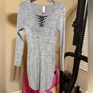 No Boundaries Black and Gray Knit Top with Lace-Up Front